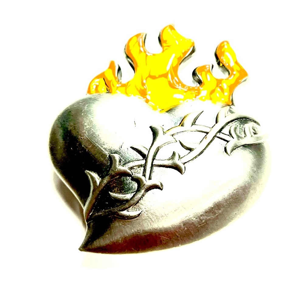 Silver Yellow Heart Of Fire Mens Fashion Belt Buckle